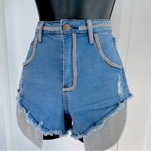 Rhinestone Distressed Jean Shorts
